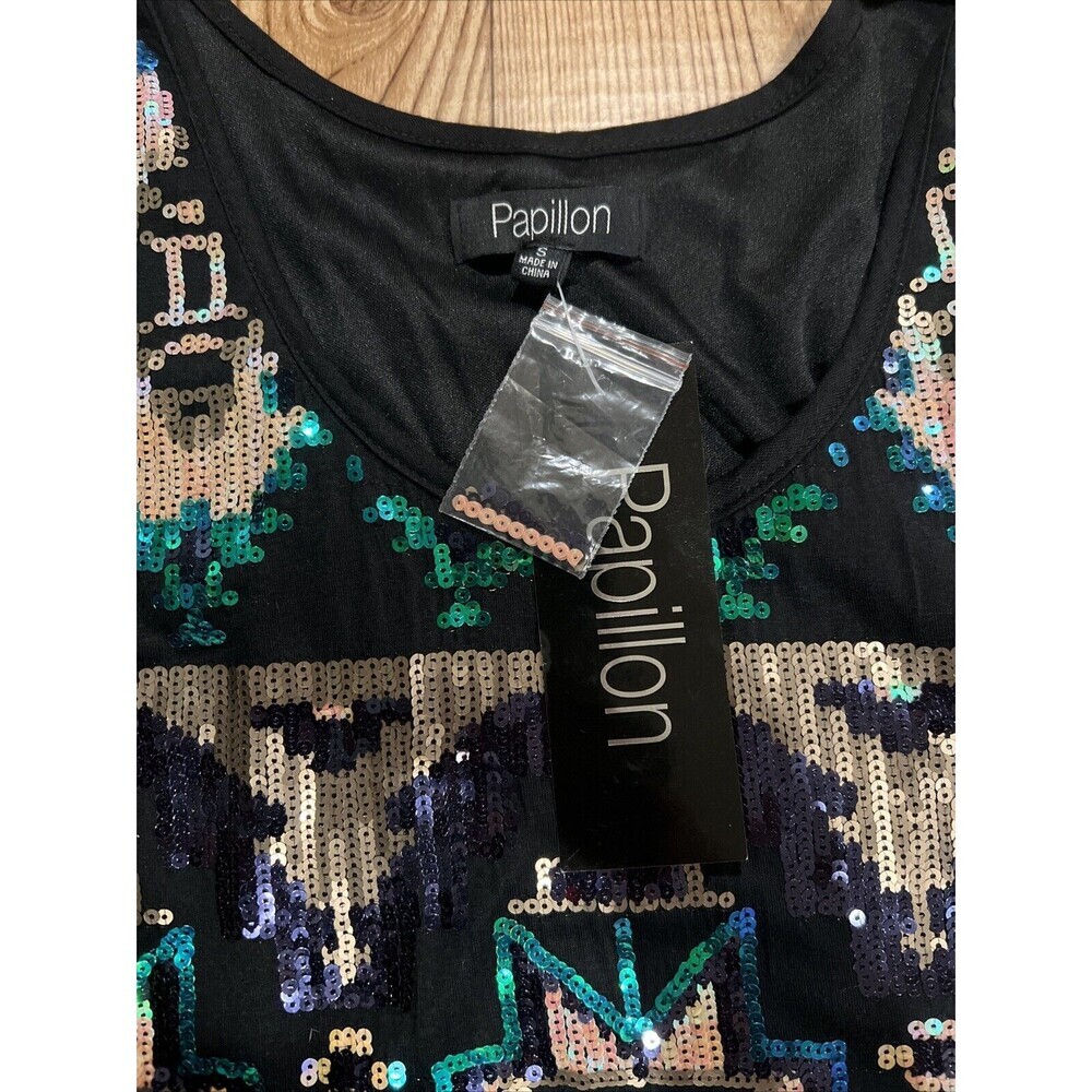 Papillon Women Sequin Geometric Design Tank Mini Dress Sleeveless Black Sz Small - Picture 2 of 6